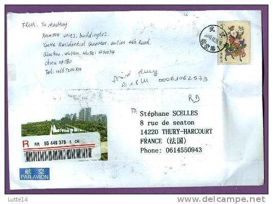 Enveloppe Recommandée CHINE Avec De Très Beaux Timbres Grand Formats (voir Scans Recto Et Verso) Art Château Montagne - Brieven En Documenten