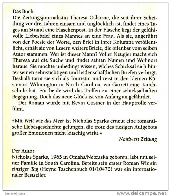 Weit Wie Das Meer  -  Nicholas Sparks  -  Liebesgeschichte 1998 - Auteurs Int.