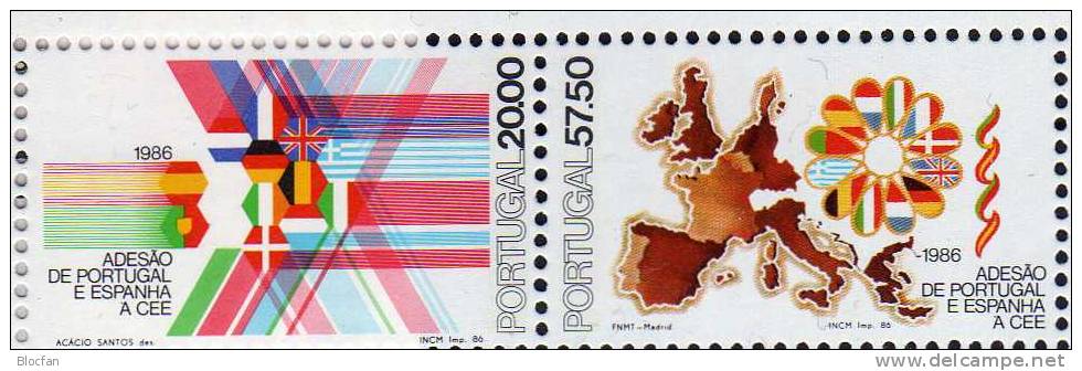 Expo EUROPEX 1986 Portugal Block 52+52 SD ** 10€ Beitritt Zur EG Flagge Karte EUROPA Blocs Hoja M/s Black Sheets Bf CEPT - 1986