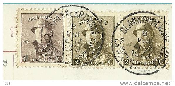 165+166 Op Kaart Met Stempel BLANKENBERGHE - 1919-1920  Cascos De Trinchera