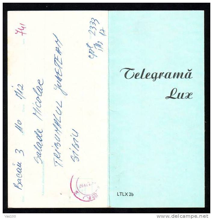 ROMANIA 1971 TELEGRAM ,LUX TELEGRAM,code;LTLx2b,VERY RARE. - Telegraphenmarken