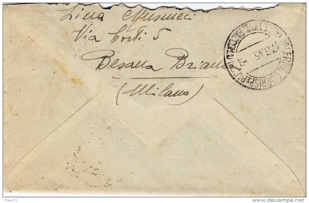 BESANA IN BRIANZA - PALERMO - Cover / Lettera  " Scritto All´interno "  31.07.1945 - Imperiale Lire 2 Isolato - Storia Postale