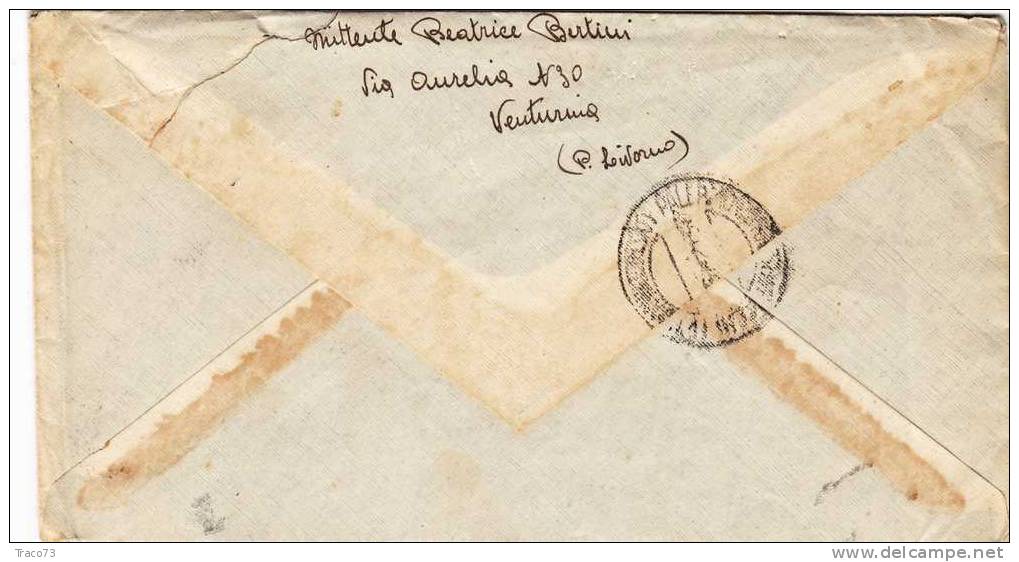 VENTURINA - PALERMO - Cover / Lettera  " Scritto All´interno "  20.12.1945 - Imperiale Senza Fasci Lire 1 X 2 - Marcophilie