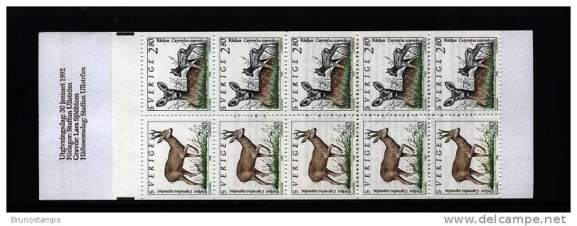 SWEDEN/SVERIGE - 1992  WILD ANIMALS  BOOKLET    MINT NH - 1981-..