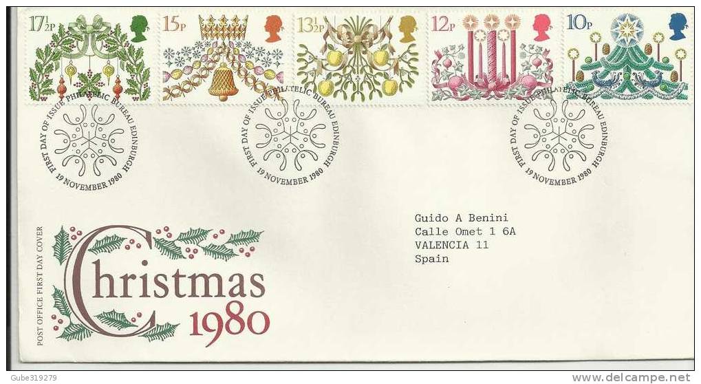 CHRISTMAS GREAT BRITAIN - 1980-FDC WITH PRES.ENTATION CARD 5 STAMPS OF10-12-13 1/2-15-17 1/2  P PERFECT - Pasqua