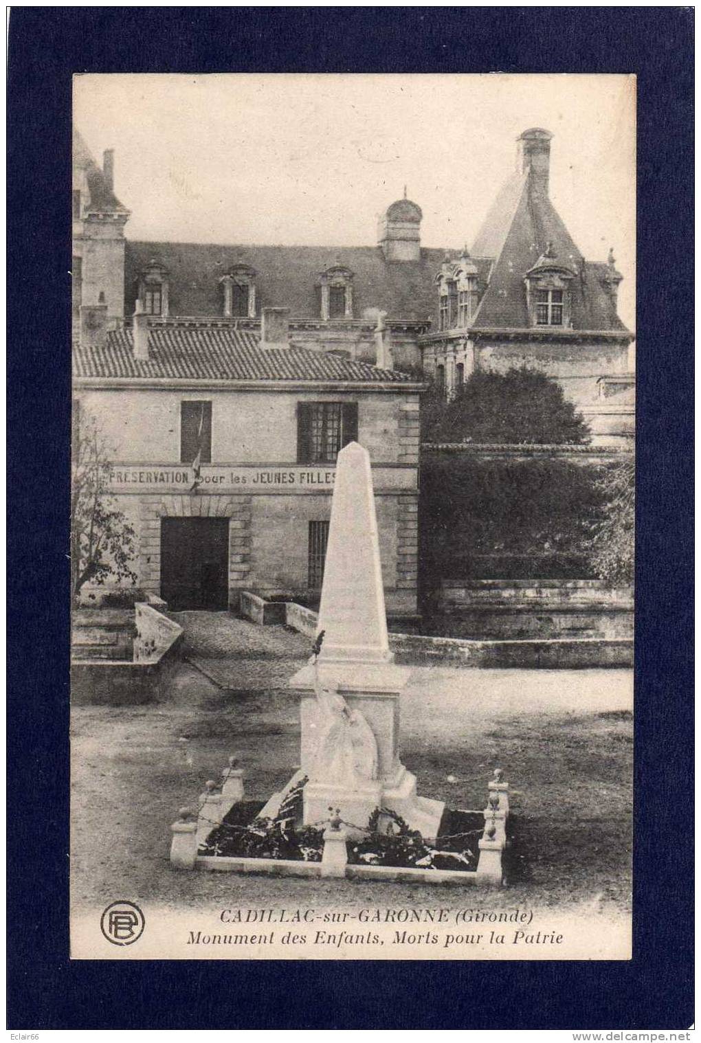 33 - CADILLAC -  Le Monument Des Enfants Morts Pour La Patrie -  Carte Publicitaire CAFES  PRIMA  CPA  Animée - Cadillac