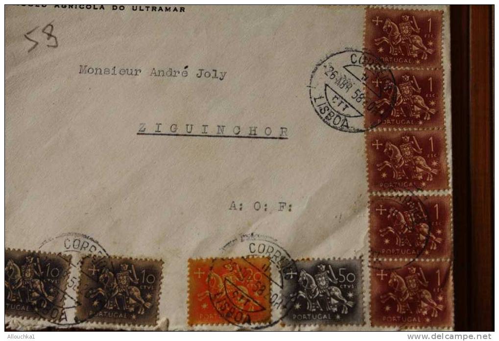 PORTUGAL > Algés  AVIAO 1958=>SENEGAL A.O.F. AFRIQUE OCCIDENTALE FRANCAISE ZIGUINCHER CASAMANCE CARTA  LETTRE LETTER - Covers & Documents