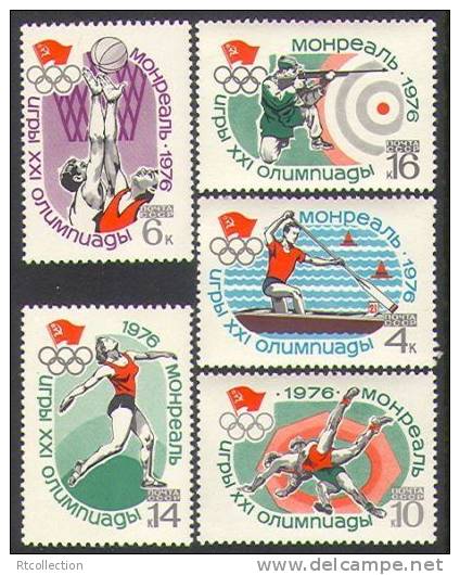 USSR Russia 1976 Montreal 21st Summer Olympic Game Games Sports Basketball Shooting Sailing Stamps MNH SC#4445-4449 - Tir (Armes)