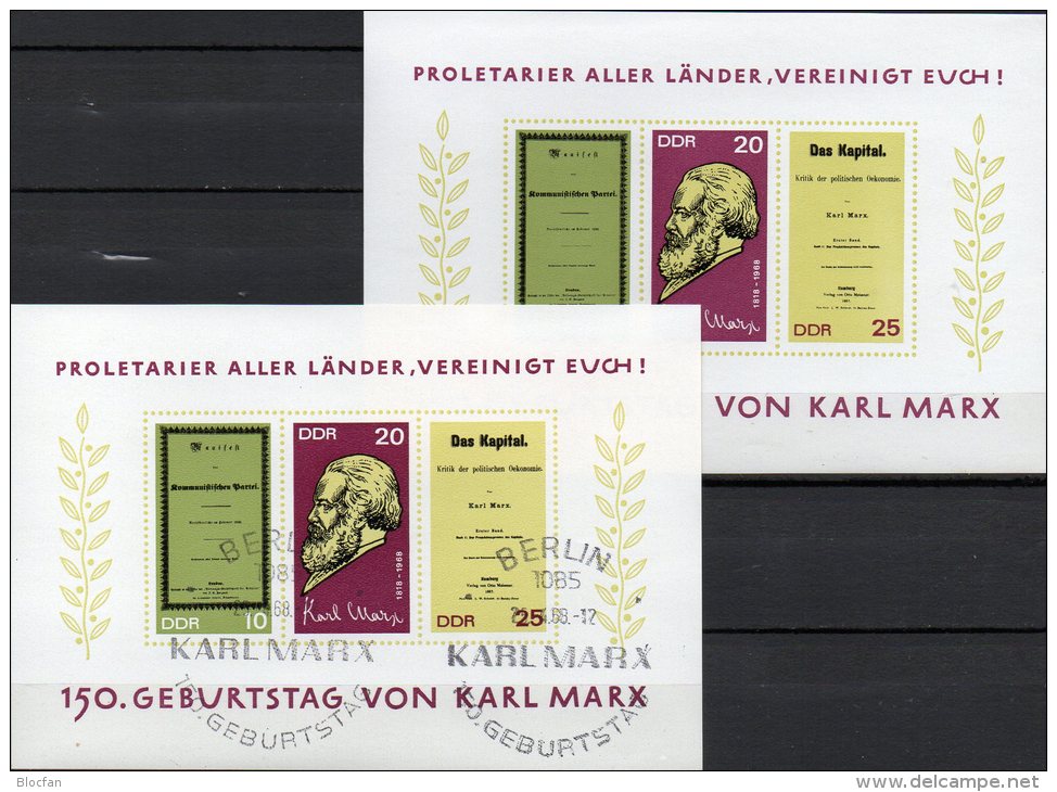 Karl Marx Ungezähnt 1968 DDR Block 27 ** Plus SST 6€ Zum 150.Geburtstag Von Karl Marx In Trier M/s Bloc Sheet Bf Germany - Karl Marx