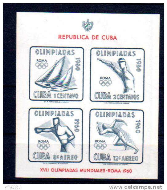 Cuba 1960, Jeux Olympiques De Rome, Bf 17 **, Cote 12 E - Blocs-feuillets