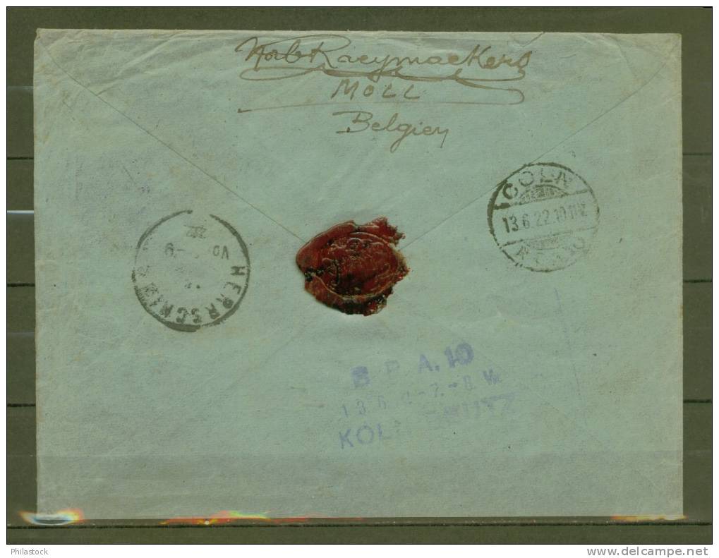 BELGIQUE 1922 N° Usages Courants  S/lettre Entiére Recommandée Pour L'Allemagne - Lettres & Documents