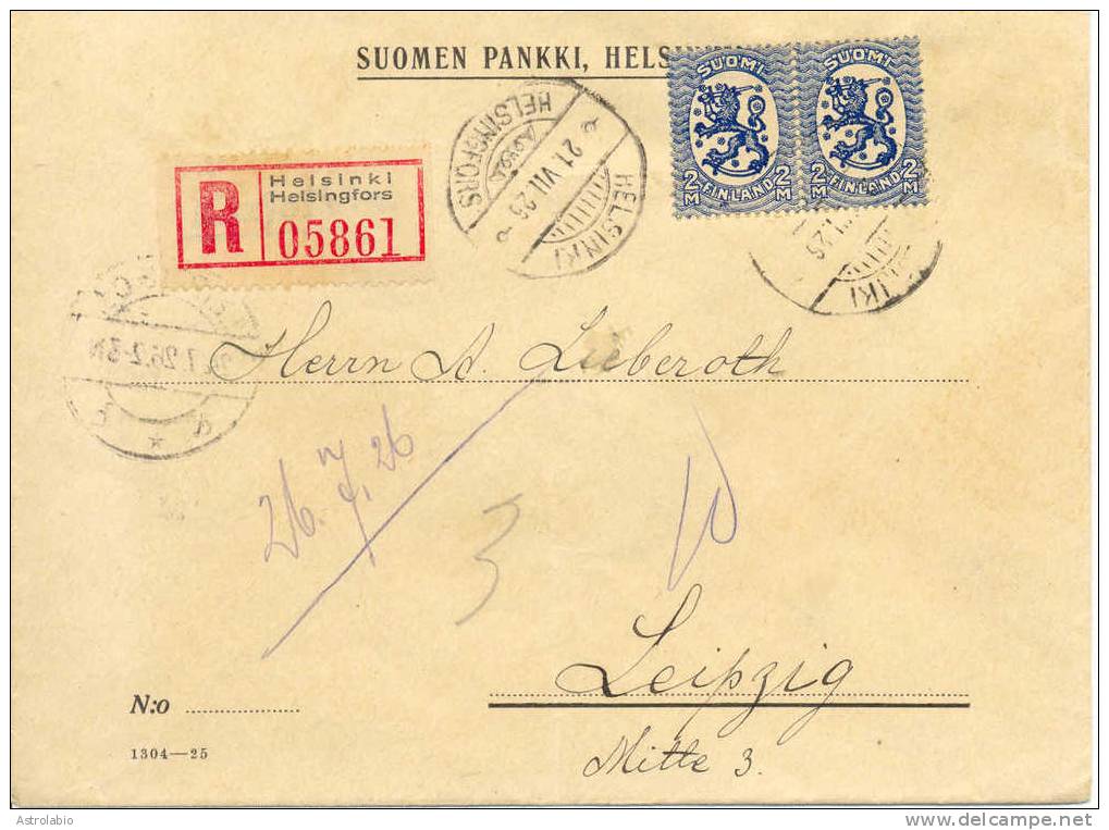 Lettre De Helsinki Vers Allemagne 1926 Recommande, Voir 2 Scan - Covers & Documents