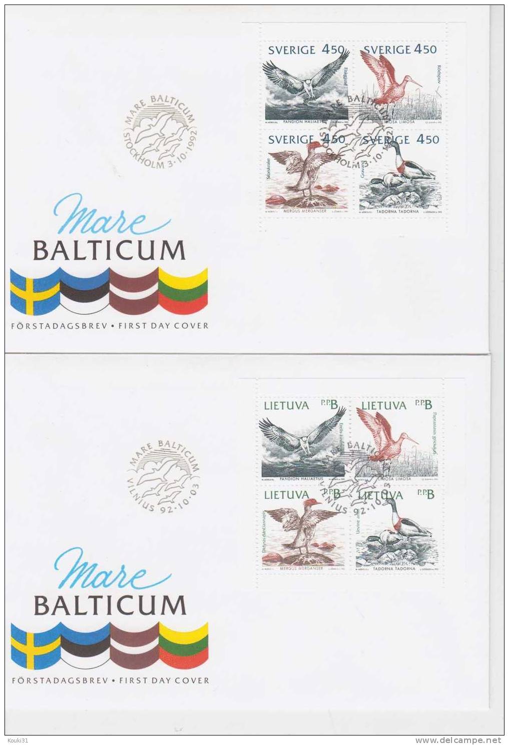 Oiseaux De La Baltique , 4 FDC émissions Communes - Collections, Lots & Séries