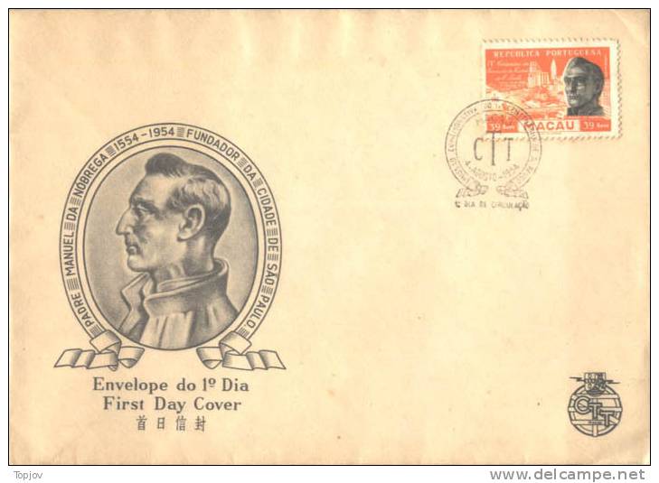 MACAU -  Padre Manuel Da Nóbrega 1554 - 1954. Founder Of The City Of S.   -  FDC - 1954 - Lettres & Documents