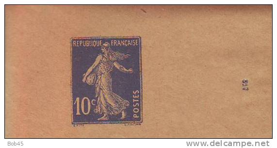 134 - Entier Postal Type Semeuse Fond Plein Inscription Maigre 10 C Bleu Outremer N° 817 (Y&T 279-BJ1) - Bandes Pour Journaux