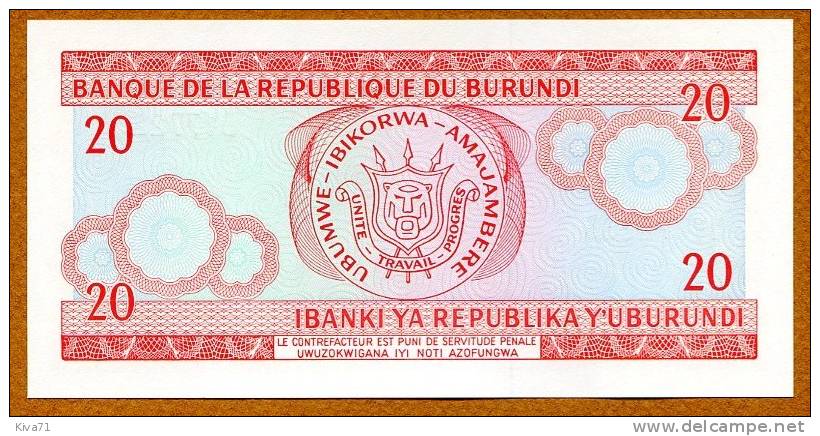 **NOUVEAU** 20 Francs  "Burundi"  1er Novembre 2007  UNC    Ble 10 - Burundi