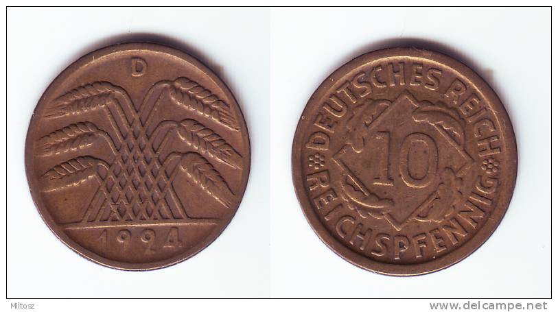 Germany 10 Reichspfennig 1924 D - 10 Renten- & 10 Reichspfennig