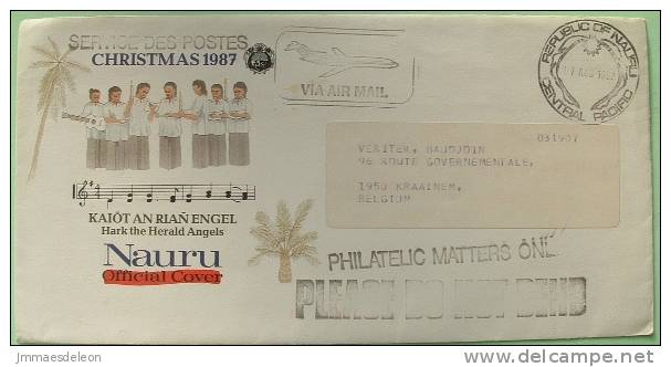 Nauru 1992 Oficial Cover To Belgium - Christmas Choir Music Guitar Candles Coconut Plane - Nauru