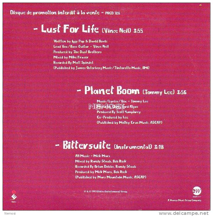 CD - MOTLEY CRUE - Lust For Life (3.55) - Planet Boom (3.56) - Bitter Suite (instrumental - 3.18) - PROMO - Collectors