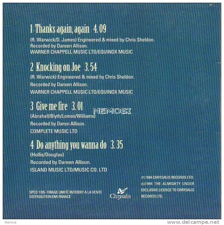 CD - ALMIGHTY - Thanks Again Again (4.09) - Knocking On Joe (3.54) - Give Me Fire - Do Anything You Wanna Do - PROMO - Collectors