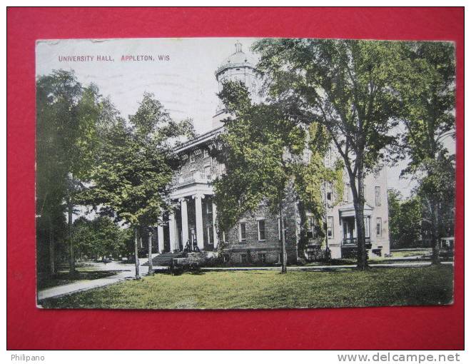 Appleton Wi    University Hall      1912 Cancel - Appleton