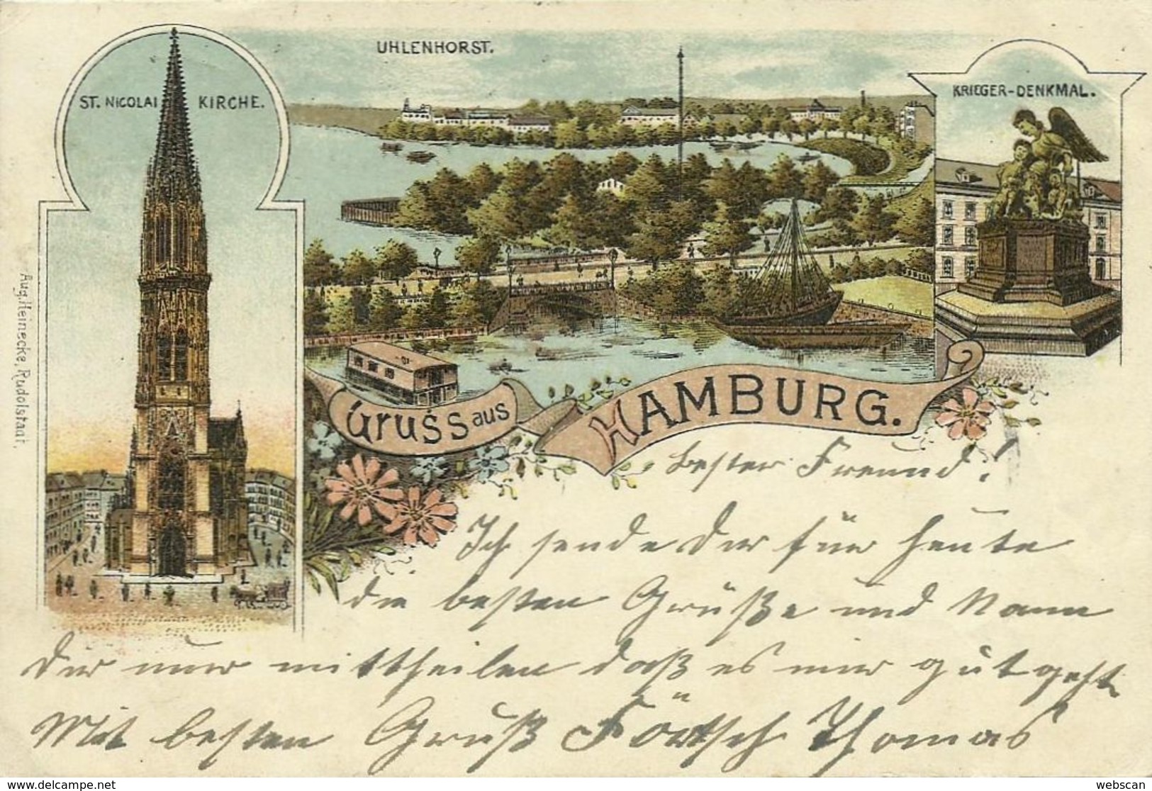 AK Hamburg Uhlenhorst Kirche Denkmal Farblitho 1900 #84 - Nord