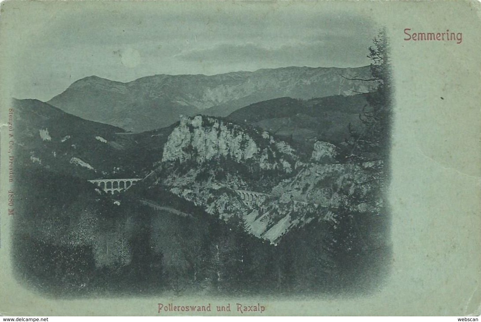 AK Semmering Polleroswand Raxalp Mondscheinlitho ~1900 #11 - Semmering