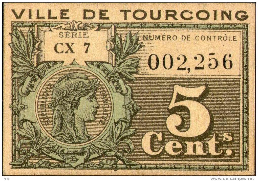 Franch Emergency Notes:1914-1925,Ville Turcoing,Bon De Denrées 5 Centimes(Department 59), Nord,UNC,as Scan - Cámara De Comercio