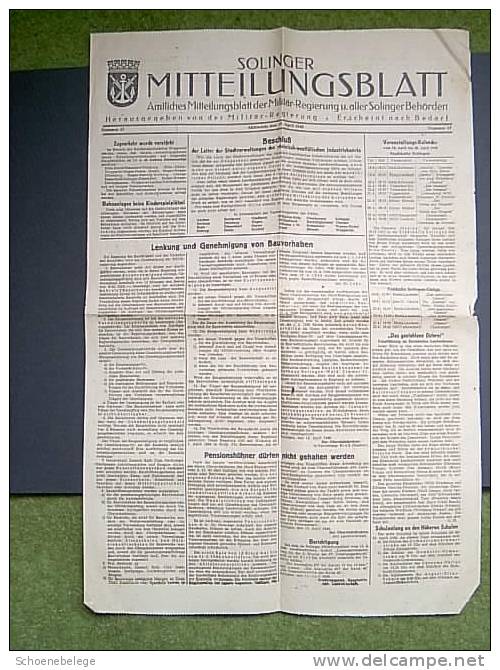 A351) Solinger Mitteilungsblatt V. 17.4.1946 Zeitung !! - Politik & Zeitgeschichte