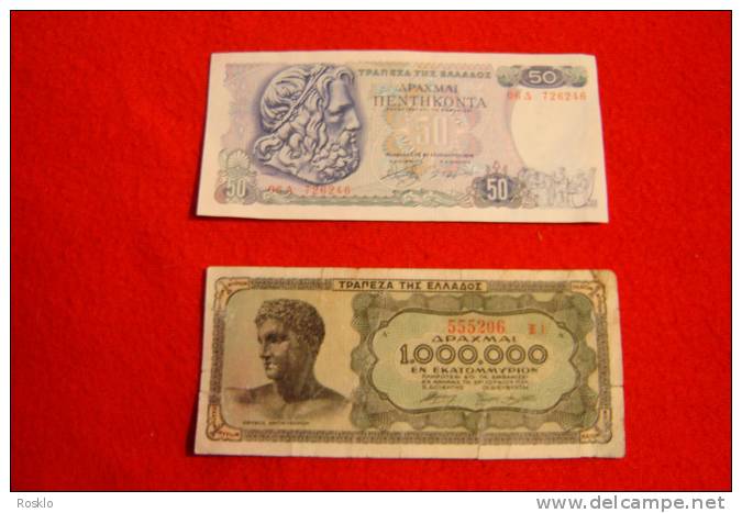 GRECE 2 BILLETS 1DE 1.000.000 DE 1944 + 1 DE 50 DE 1978 / BEL  ETAT ONT SERVIS - Grèce