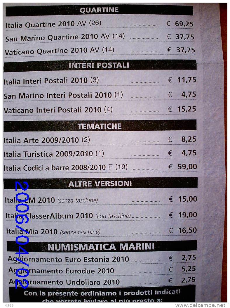 ITALIA  - AGGIORNAMENTI - FOGLI D´ALBUM MARINI  - KING  EUROPA  ANNO 2010 CODICI A BARRE - Vierges