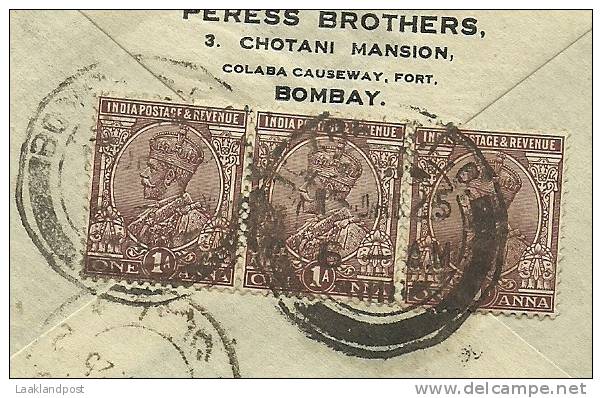 INDIA BOMBAY 1925 COMM COVER TO  TEHERAN  PERSIA  17-11-1925 (michel Nr. 102 3x) - 1911-35 Koning George V