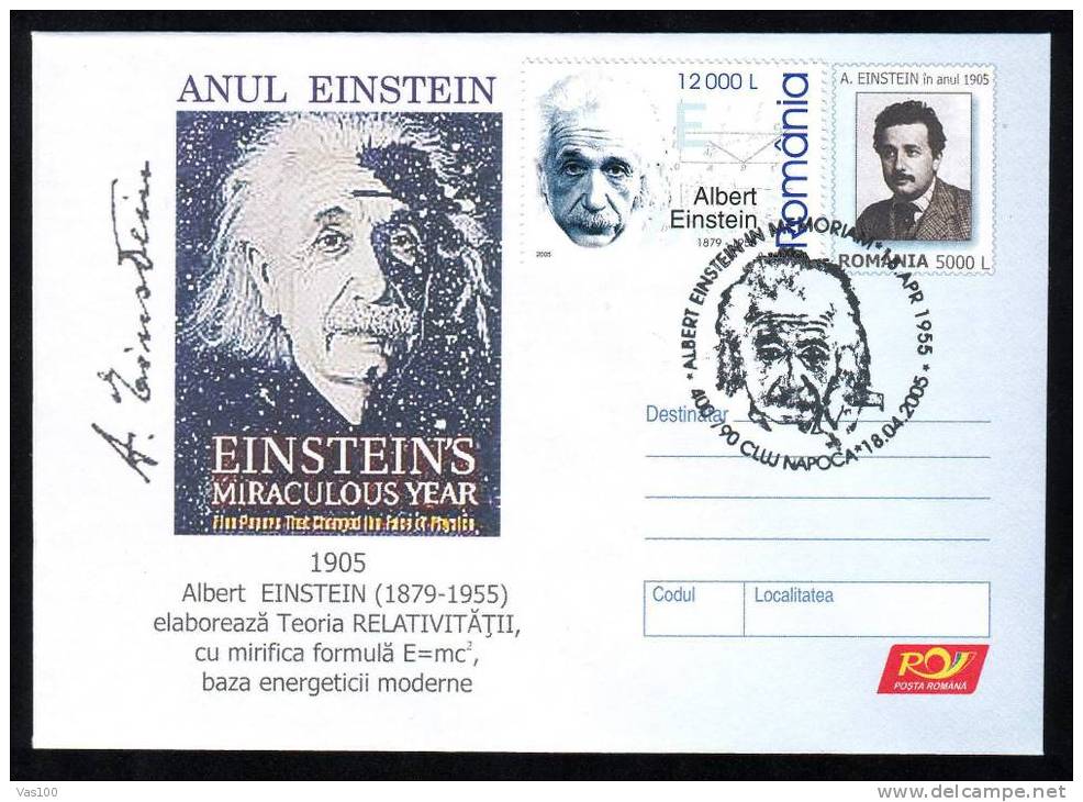 Cover,stationery,STAMP + PMK  With The Nobel Prize In Physics ,Einstein,2005,ROMANIA.(E) - Albert Einstein