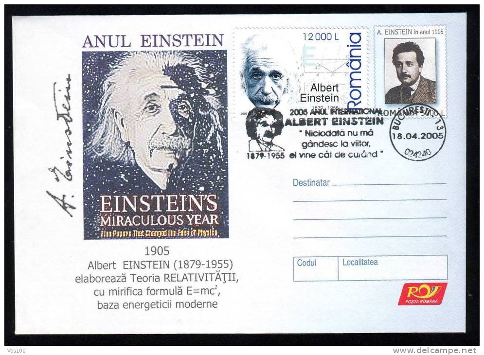 Cover,stationery,PMK  With The Nobel Prize In Physics ,Einstein,2005,ROMANIA.(A) - Albert Einstein