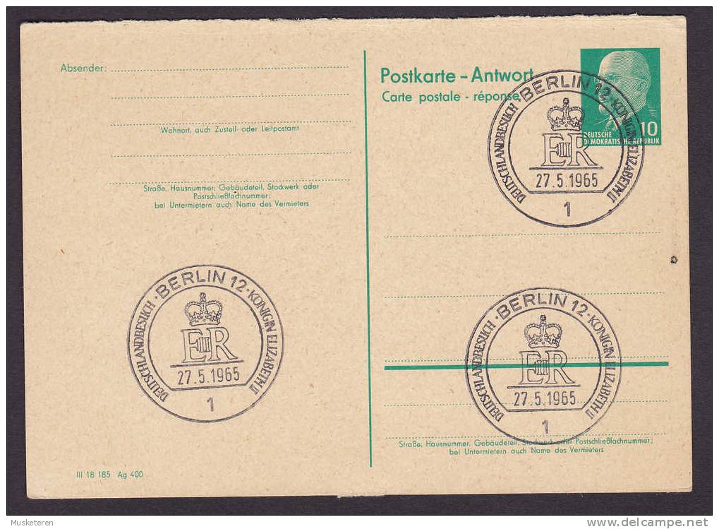 Germany DDR Postal Stationery Ganzsache Postkarte - Antwort Résponse 1965 Deutschlandbesuch Königin Elizabeth II. - Postales - Usados