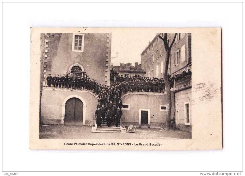 34 ST PONS Ecole Primaire Supérieure, Escalier, Bien Animée, Ed ?, 1913 - Saint-Pons-de-Thomières