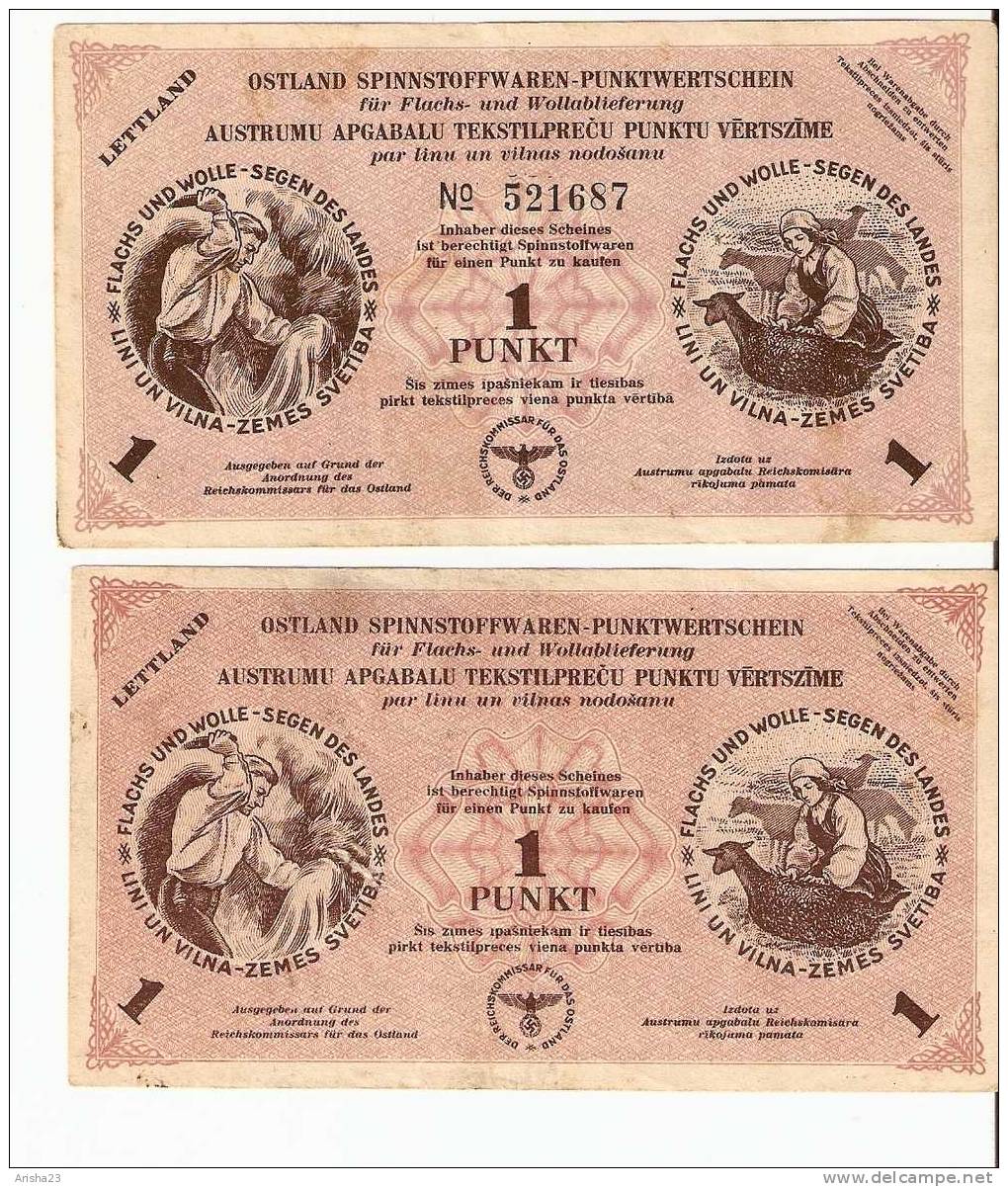 FC. WW2 Lettland Latvia 1945 1 Punkt With & Without No. With Watermarks 100% Original - WW2