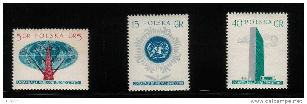 POLAND 1957 UNITED NATIONS SET OF 3 PERFORATED NHM ONZ UN UNO - Neufs