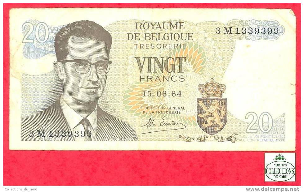 20 Francs Belgium 1964 Paper Money / Billet Belgique - 20 Francs