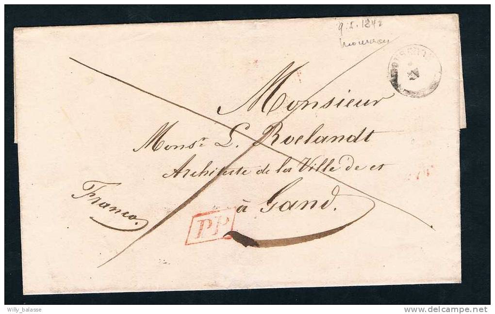 Belgique Précurseur 1842 Lettre Avec T18 Mouscron + PP. Rare - 1830-1849 (Independent Belgium)