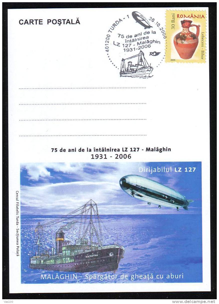 ROMANIA 2006 VERY RARE POST CARD EDITION DE LUXE WITH ZEPPELIN LZ-27 - Arctic Expeditions