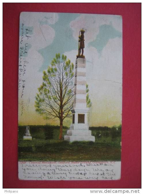 Greensboro NC  Colonial Monument  Guilford Battle Ground    1908 Cancel--------------------------------------(ref 109) - Greensboro