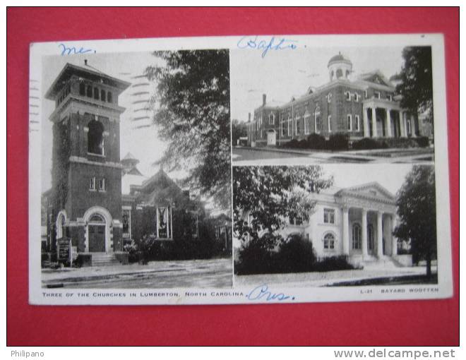 Lumberton NC   Multi View ----3 Churches  1937 Cancel    -----(ref 109) - Sonstige & Ohne Zuordnung