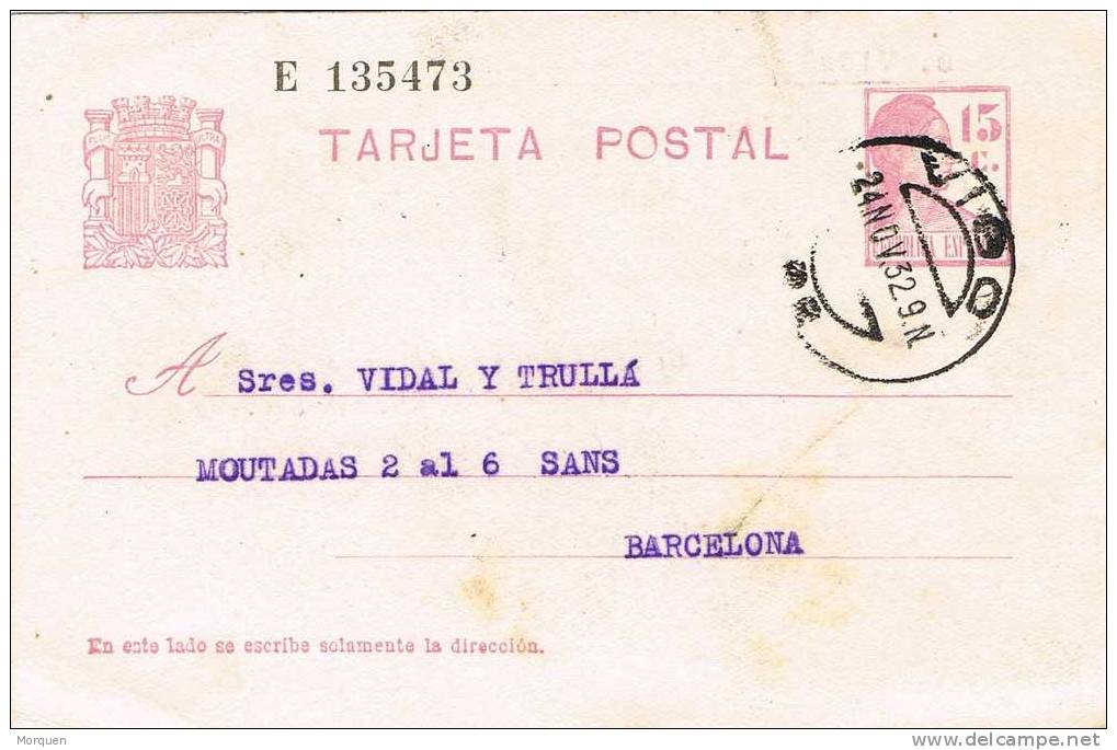 Entero Postal VIGO (Pontevedra) 1932. Republica - 1931-....