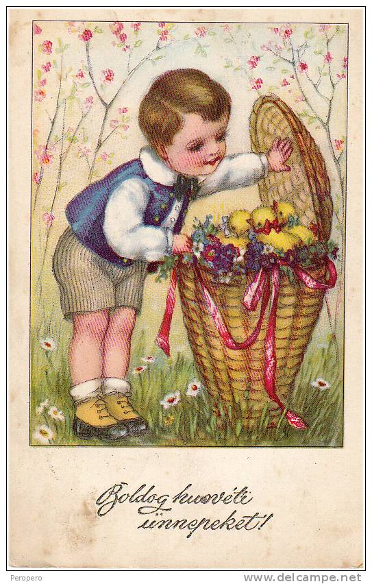 AK  OSTERN HUHN KINDER SIGNIERT: HANNES PETERSEN OLD POSTCARD - Petersen, Hannes