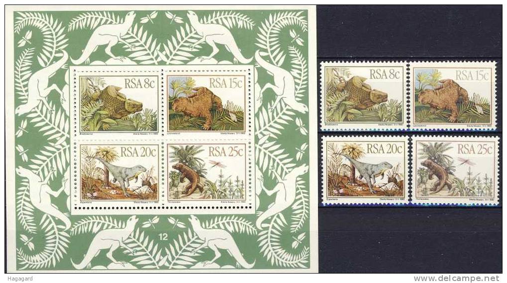 #RSA 1982. Prehistoric Animals. Michel 622-25 + Block 14 MNH(**). - Neufs