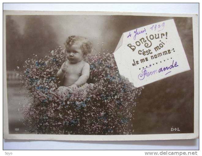 Faire Part Naissance  Fernande Gousset  Petite Fille  Dans Un Buisson Le 4 Juin 1909 - Geboorte