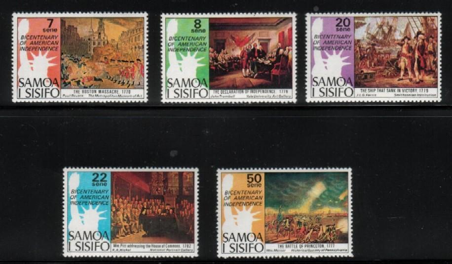 SAMOA 1976 US BICENTENNIAL SET OF 5 + MS NHM Horses Battle Ships Declaration Independence Boston Massacre Statue Liberty - Unabhängigkeit USA