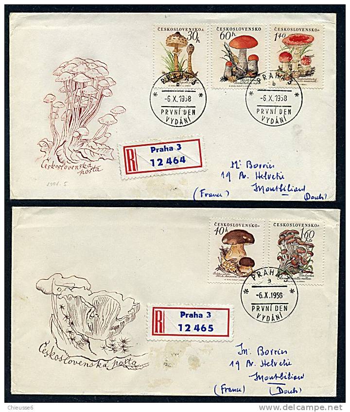 Tchécoslovaquie  N° 984 à 988 Sur 2 Enveloppes 1er Jour . "Recom. Praha 3" - Champignons (1 P20) - FDC