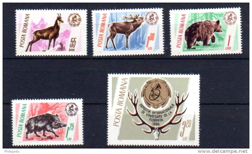 Expo Vénerie à Bucarest, Roumanie N° 2175 / 79** Cote 7,50 €, Chasse Hunting - Unused Stamps